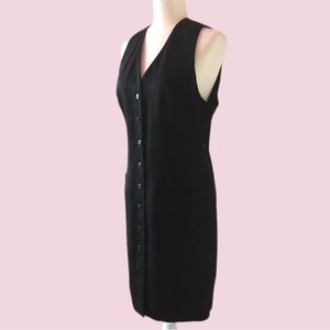 Vintage Valerie Stevens Pure Wool Black Button Down Jumper Dress Size 8